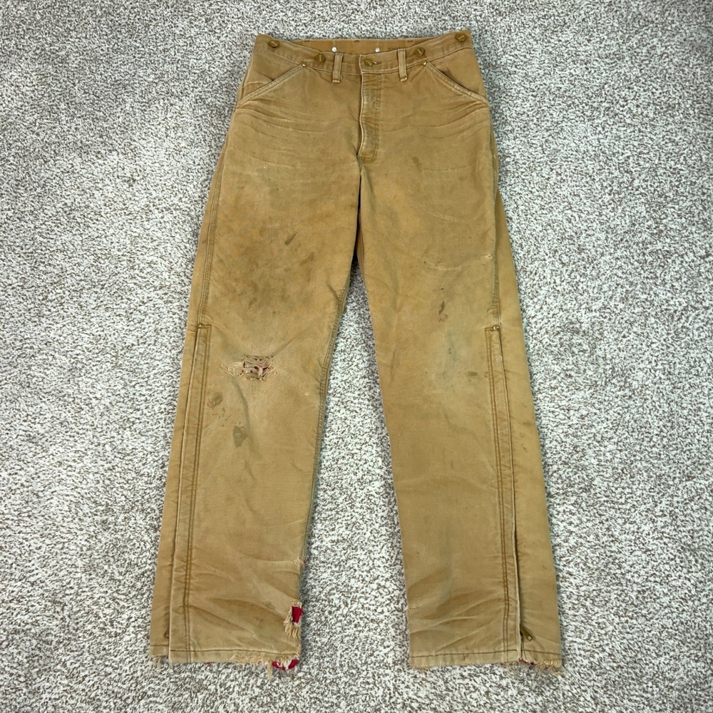 Vintage Carhartt Pants Mens 34x34 Brown Workwear Quilt Lined Thrashed Duck USA